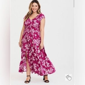 Torrid Berry Floral Challis Slit Maxi Dress size 1